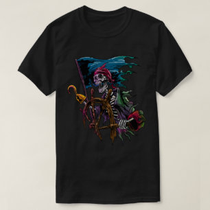 Skelett-Piratenkapitän-Kunstwerk T-Shirt