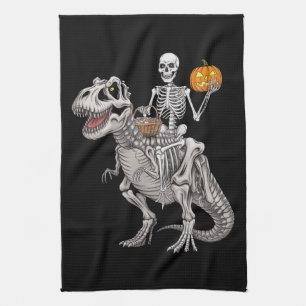 Skelett-Reit-Mumie-Dinosaurier-T-Rex-Halloween Geschirrtuch