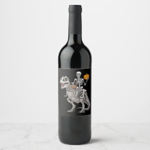 Skelett-Reit-Mumie-Dinosaurier-T-Rex-Halloween Weinetikett