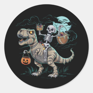 Skelett-Reiten-Dinosaurier-T-Rex-Halloween-Kürbis Runder Aufkleber