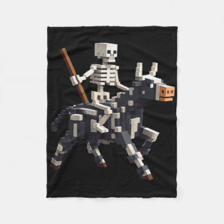 Skelett Reitende Kuh Gamer Grafik In Pixel Art Blo Fleecedecke