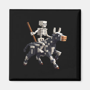 Skelett Reitende Kuh Gamer Grafik In Pixel Art Blo Magnet