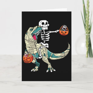 Skelett-Reitende-Mumie-Dinosaurier-T-Rex-Halloween Karte