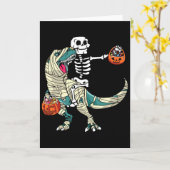 Skelett-Reitende-Mumie-Dinosaurier-T-Rex-Halloween Karte (Gelbe Blume)