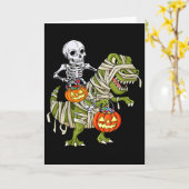 Skelett-Reitende-Mumie-Dinosaurier-T-Rex-Halloween Karte (Gelbe Blume)