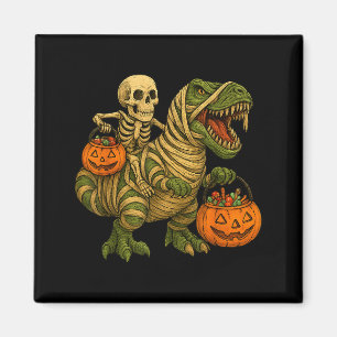 Skelett reitende Mumie Dinosaurier T Rex Halloween Magnet