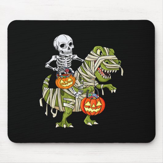 Skelett reitende Mumie Dinosaurier T Rex Halloween Mousepad (Vorne)