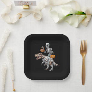 Skelett reitende Mumie Dinosaurier T rex Halloween Pappteller