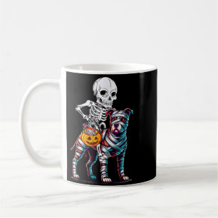 Skelett reitende Mumie Pitbull Hund Halloween Lust Kaffeetasse