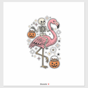 Skelett Reitender Flamingo Halloween Süßigkeiten S Aufkleber