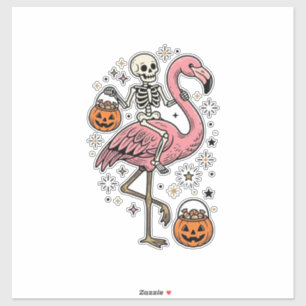 Skelett Reitender Flamingo Halloween Süßigkeiten S Aufkleber
