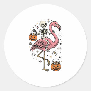 Skelett Reitender Flamingo Halloween Süßigkeiten S Runder Aufkleber