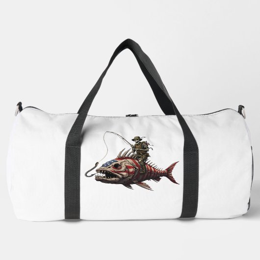 Skelett reitet American Flag Fisch Duffle Bag (Vorderseite)