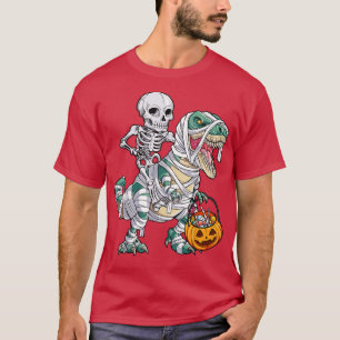 Skelett Riding Mummy Dinosaur T rex Halloween Gif T-Shirt