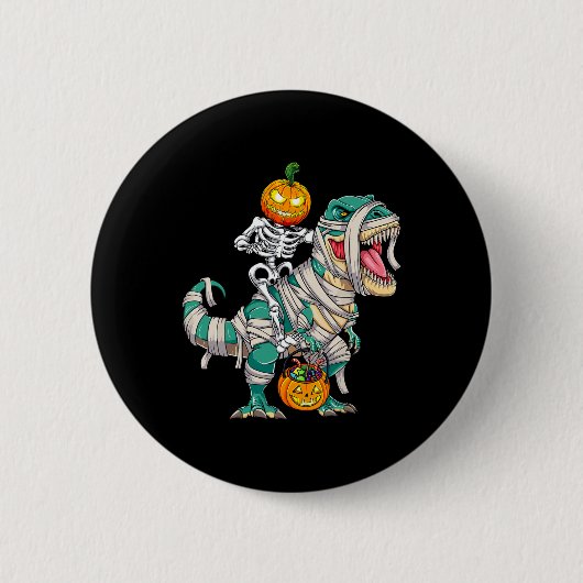 Skelett Riding Mummy Dinosaur T rex Halloween Pum Button (Vorderseite)
