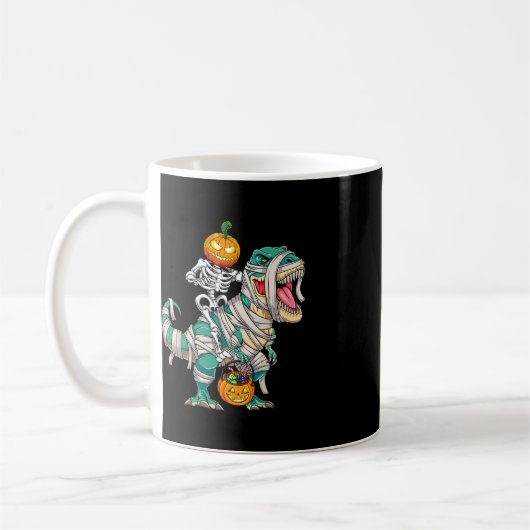Skelett Riding Mummy Dinosaur T rex Halloween Pum Kaffeetasse (Links)