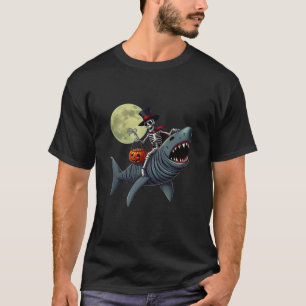 Skelett Riding Mummy Shark Funny Halloween Pumpki T-Shirt