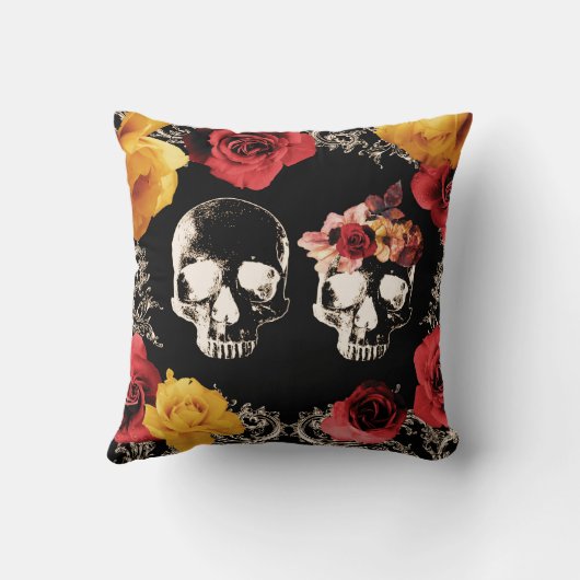 Skelett Roter Gelber Fall Blumenwirbel Kissen (Rückseite)