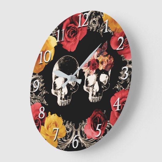 Skelett Roter Gelber Fall Große Wanduhr (Winkel)