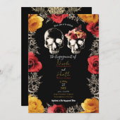 Skelett Roter Gelbfall Verlobung Einladung (Vorne/Hinten)