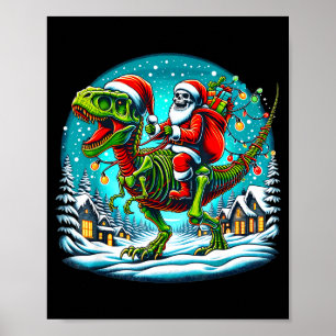 Skelett Santa Reitet T Rex Dinosaur Lustiges Chris Poster