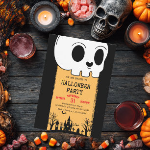 Skelett-Schädel-Friedhof Schwarze Gothic-Halloween Einladung