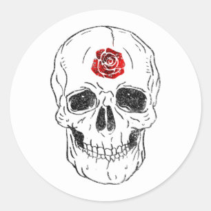 Skelett-Schädel-Knochen Schwarz & Rote Rose Glitte Runder Aufkleber