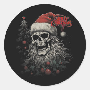 Skelett-Schädel Lustiges Frohe Weihnachten Santa P Runder Aufkleber
