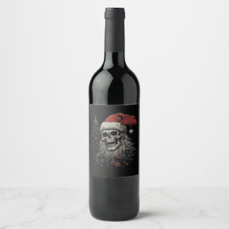 Skelett-Schädel Lustiges Frohe Weihnachten Santa P Weinetikett