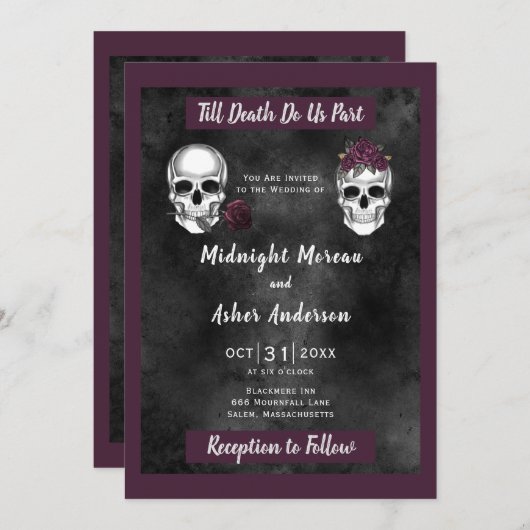 Skelett Schädel Rose bis Tod tun uns Teil Einladung (Vorne/Hinten)