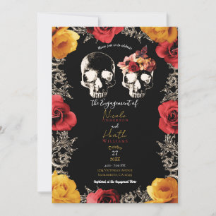 Skelett Schädel Rot Gelb Herbst Blumen Hochzeit Einladung