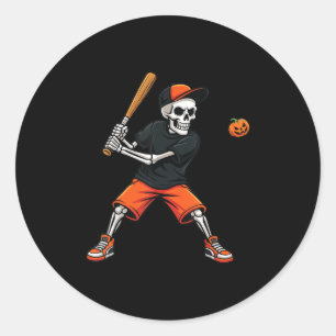 Skelett-Schlagmann-Kürbis-Baseball-Halloween-Kostü Runder Aufkleber