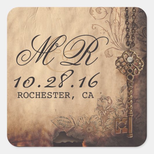 Skelett Schlüsselanhänger für Hochzeitsaufkleber Quadratischer Aufkleber (Vorderseite)