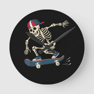 Skelett Skelett Halloween Skateboard Skater Runde Wanduhr