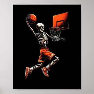 Skelett-Skizze Spieler beim Dunking Halloween Vint Poster