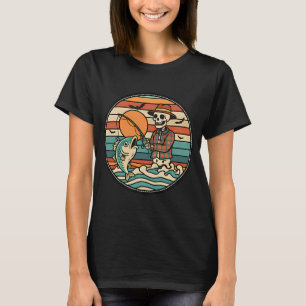 Skelett Sonnenuntergang Angeln Lustiges Halloween T-Shirt