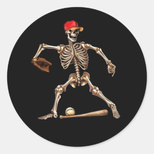Skelett spielen Baseball Halloween Vintag Baseball Runder Aufkleber