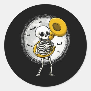 Skelett spielen Sousaphone Tu Instrument Hallowee Runder Aufkleber