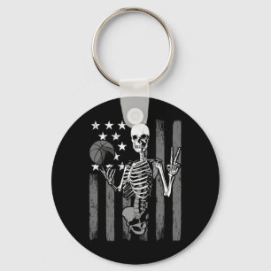 Skelett-Spieler Skelett Athlet Halloween USA-Flagg Schlüsselanhänger