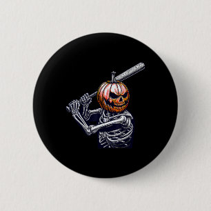 Skelett spielt Baseball Player Halloween Button