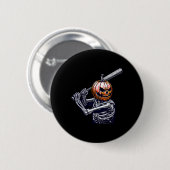 Skelett spielt Baseball Player Halloween Button (Vorne & Hinten)