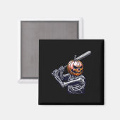 Skelett spielt Baseball Player Halloween Magnet (Vorderseite/Rückseite)