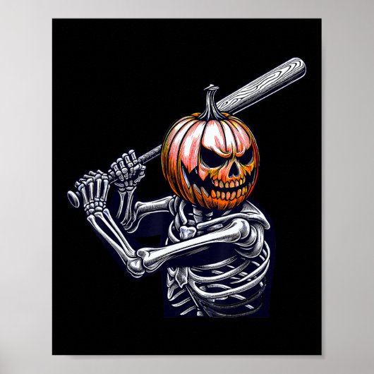 Skelett spielt Baseball Player Halloween Poster (Vorne)