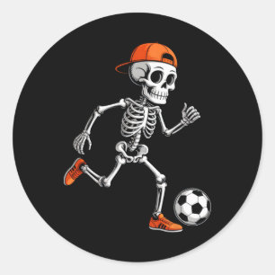 Skelett spielt Fußball Jungen Männer Lustiges Hall Runder Aufkleber