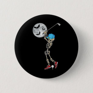 Skelett spielt Golf Golfen Frohen Halloween-Tag Button