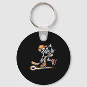 Skelett spielt Hockey auf Schlittschuhen mit Mütze Schlüsselanhänger