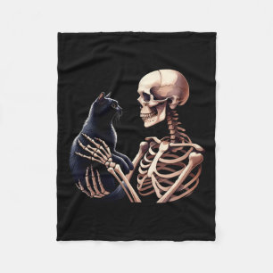 Skelett spielt mit einer Katze Grafik-Schädel Katz Fleecedecke