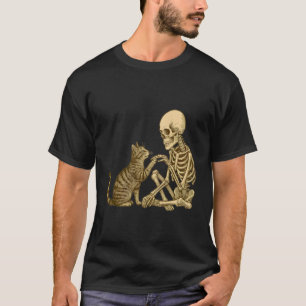 Skelett spielt mit Katze Süßes Halloween Männer Ju T-Shirt