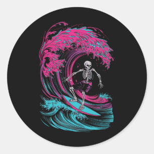 Skelett-Surfen _3 Runder Aufkleber