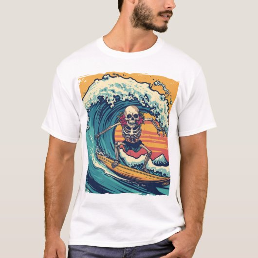 Skelett surfen: Wave Rider Vibes T-Shirt (Vorderseite)